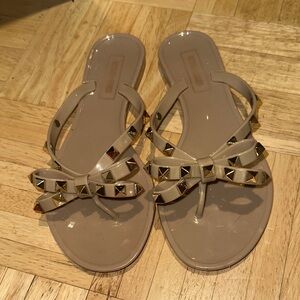 Victoria Adames rock stud beige nude sandals